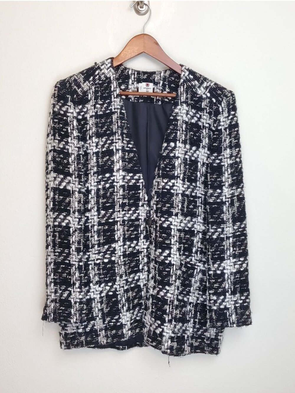 Vintage Ungaro ter black and white plaid boucle blazer